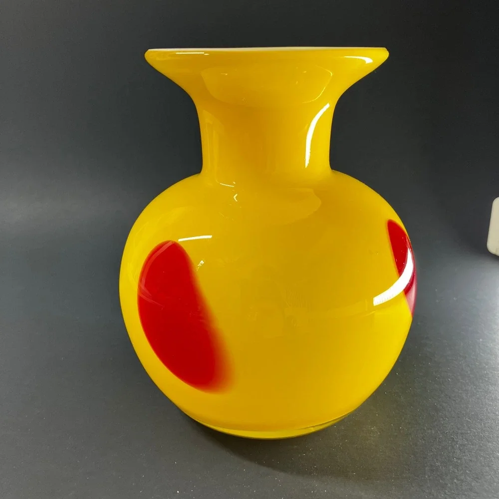 Modern Murano Style Sommerso Art Glass Vase - Yellow & Red Cased Glass 6
